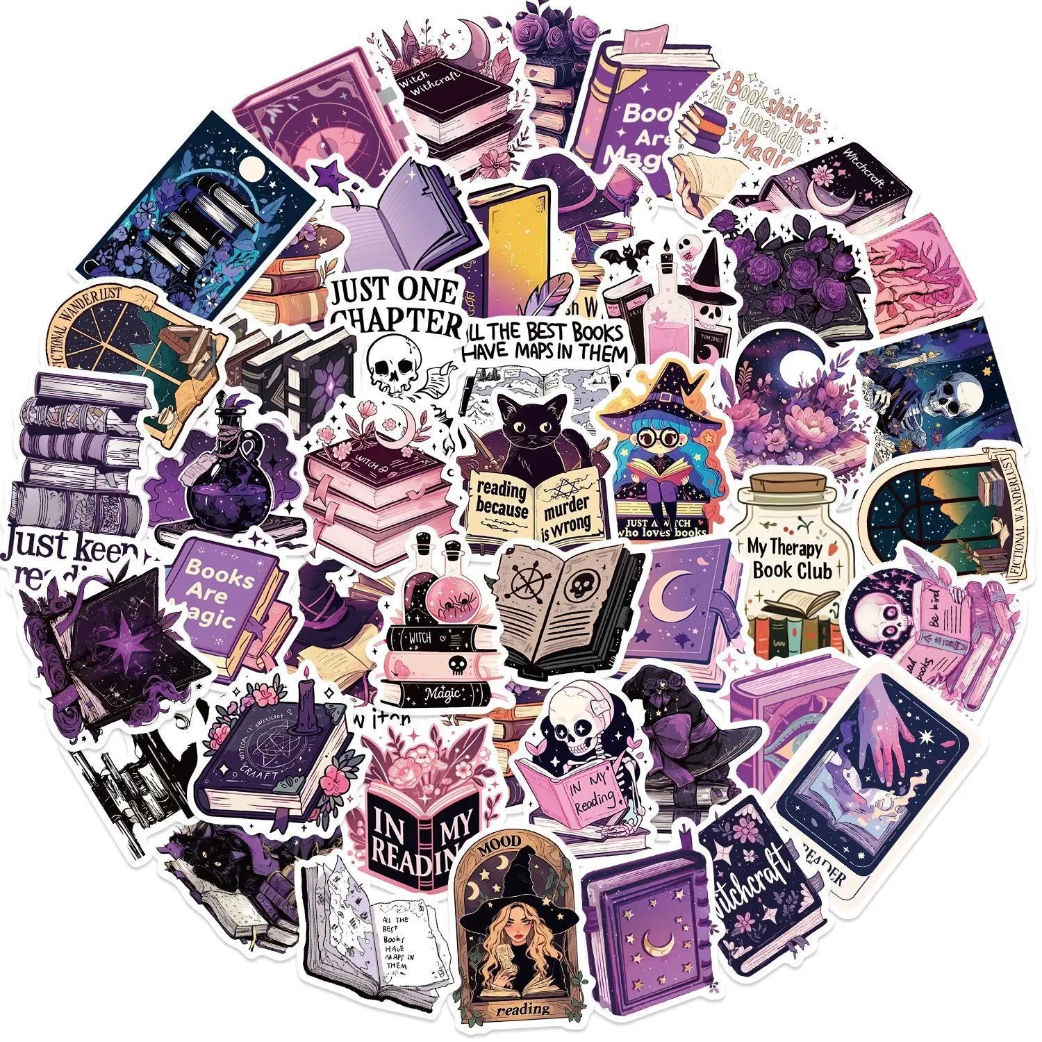 Purple Gothic Witch Bookish Stickers 10/50pcs