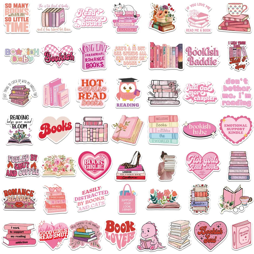 Pink Book Reading Stickers 10/25/50pcs