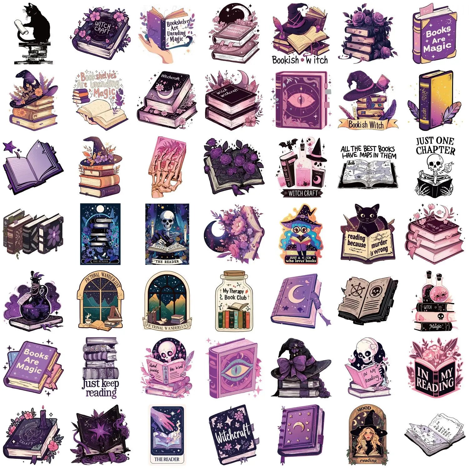 Purple Gothic Witch Bookish Stickers 10/50pcs
