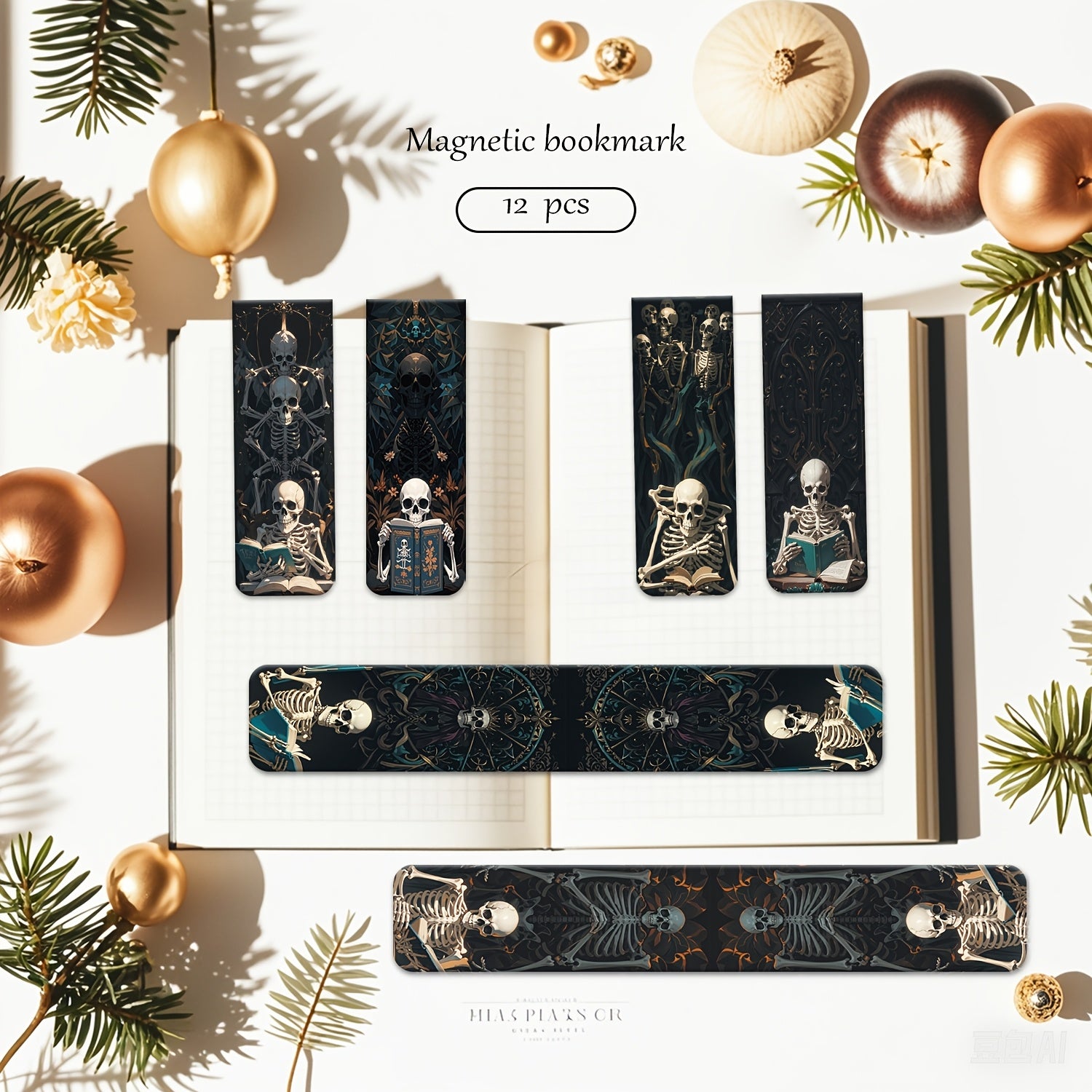 12pcs Skeleton Magnetic Bookmarks